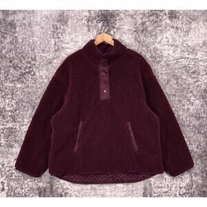 Athleta Jacket 1X Womens Cozy Sherpa Snap Pullover Wine Red Fleece Plus Size